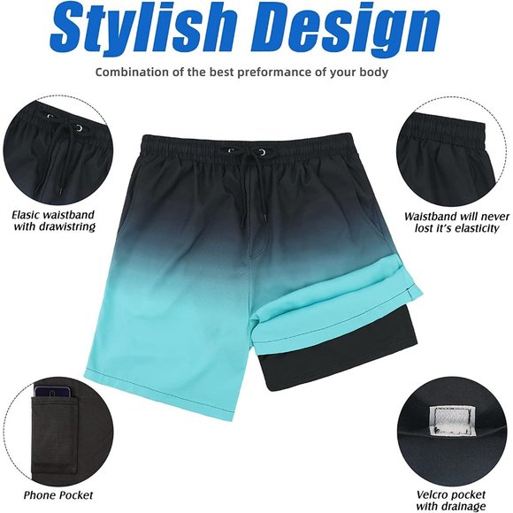 Swim Trunks Quick Dry Bathing Suit for Men with Compression Liner - Picture 6 of 7